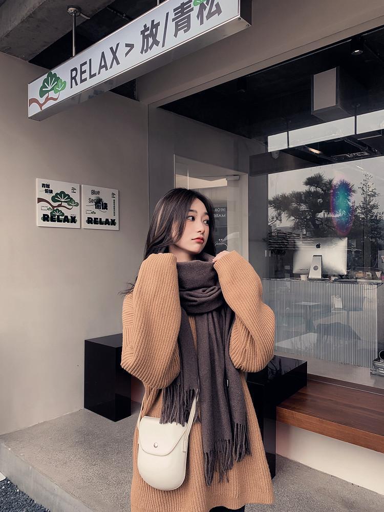 Women's and Men's Thick Warm Cashmere-Like Scarf - Autumn Winter Korean Style with Tassels, Solid Color