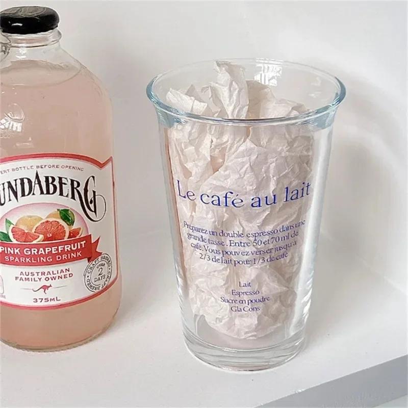 Einfache Alphabet-Kaffeetasse, Wassertasse, koreanisches INS-Frühstückskaffeetassen, klares Glas, Kaltextrakttasse, Büro-Trinkglas