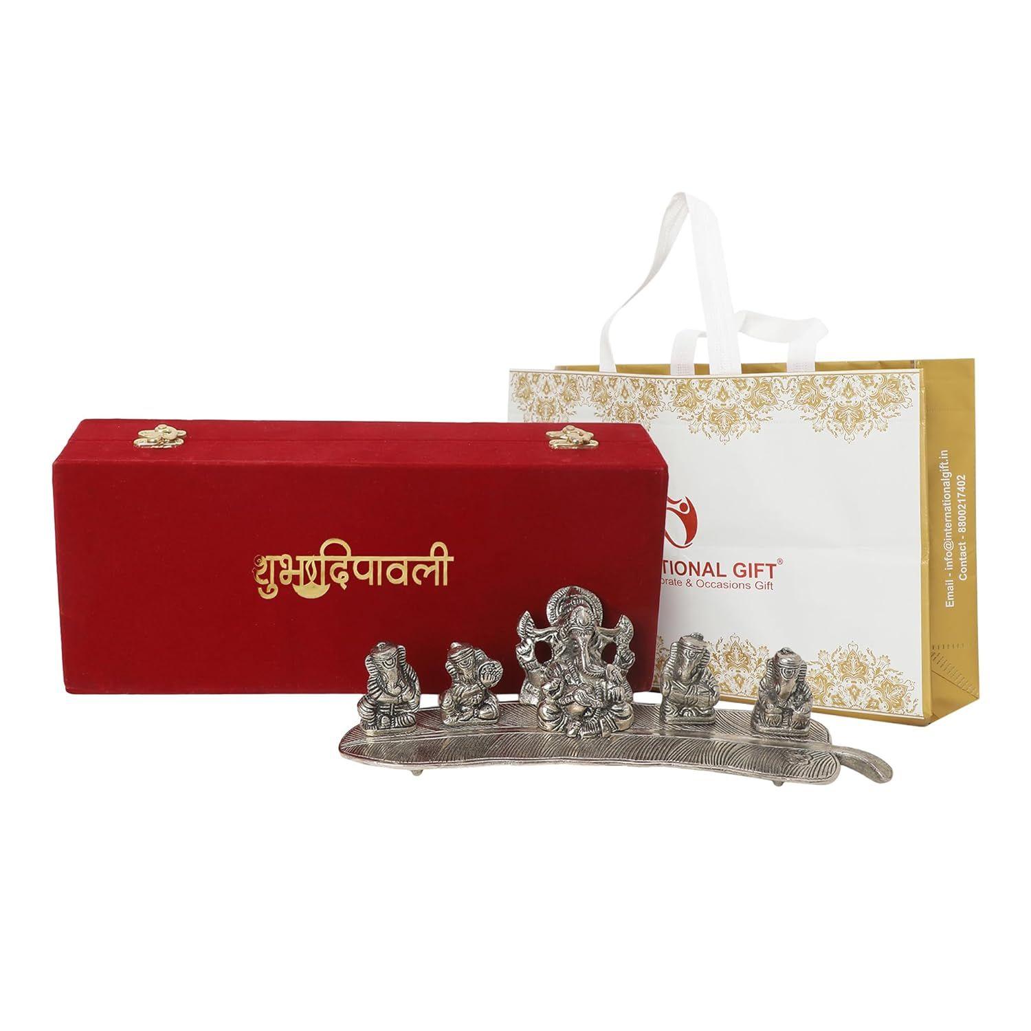 

GIFT Silver Musical Ganesh God Idol | Happy Diwali Printed Box | Carry Bag