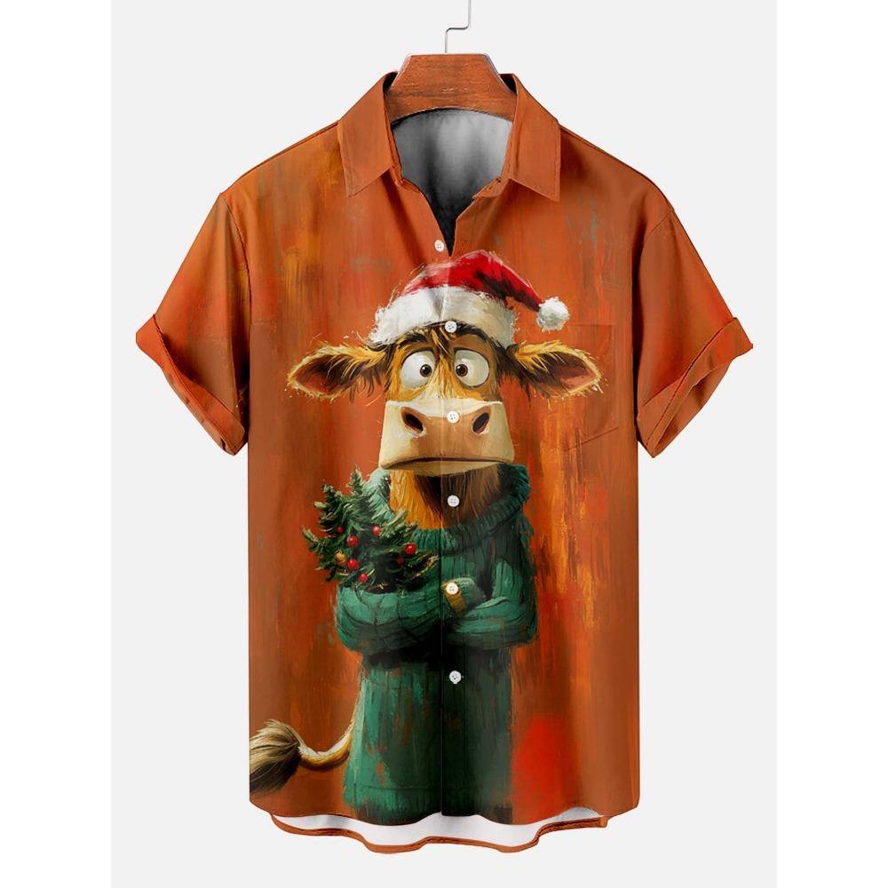 Men's Angry Animals Shirts Fashion Short Sleeve Button Down Lapel Shirts For Summer Oversized Tops Casual Hawaiian Shirts