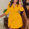 Vintage Style Blazer Dresses for Women Long Sleeve Sashes Pleated Mini Length Luxury Female Birthday Dress New