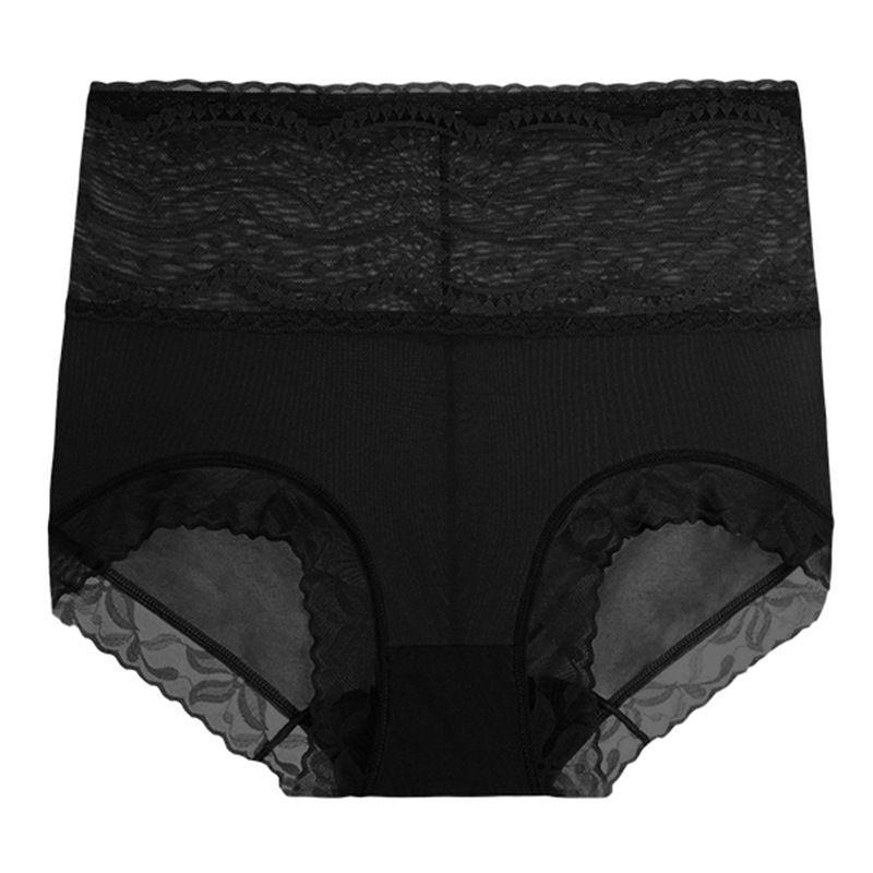Women's Plus-Size High-Waisted Tummy Control Butt Lifting Ice Silk Seamless Pure Breathable Lace Triangle Panties