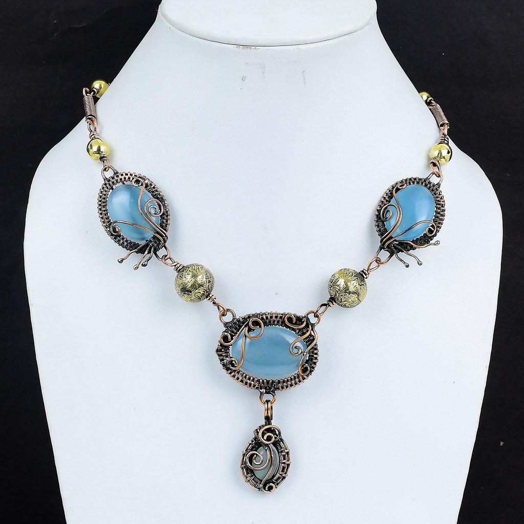 Aquamarine Necklace Copper Wire Wrapped Necklace Adjustable Chain Necklace Wire Wrap Gemstone Jewelry Handmade Copper Jewelry Gifts For Her