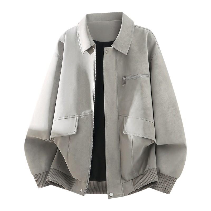 Mens Matte Tie-Dye PU Leather Jacket Loose Fit Retro Workwear Style Fall Casual Outerwear