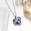 [Pinannie] 925 Sterling Silver Heart-Shaped Blue Crystal Necklace with "I Love You Forever" Engraving - Women's Pendant with Zirconia Decoration -