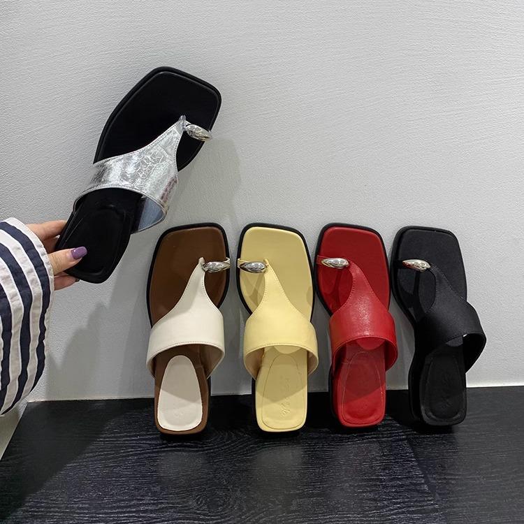 Wedge heel slippers pinch sandals women's shoes summer wear beach shoes silver sandals Roman shoes women's shoes