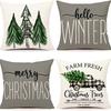 Christmas Pillow Cover Linen Printed Home Sofa Cushion Cover Living Room Bedroom Pillow Cover