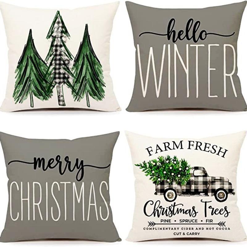 Christmas Pillow Cover Linen Printed Home Sofa Cushion Cover Living Room Bedroom Pillow Cover
