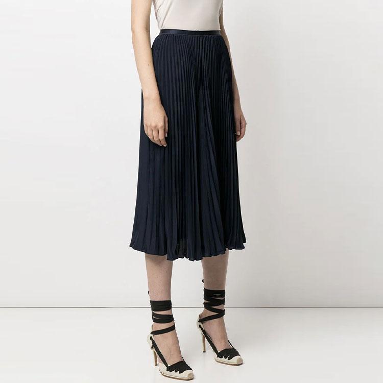 Polo Ralph Lauren Solid Pleated Long Skirt Casual Long Skirt Women Skirts Navy-Blue 211781249-007