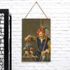 Vintage Gentleman Playing with Dog Metal Wall Art European Character Home Decor for Living Room Study Room