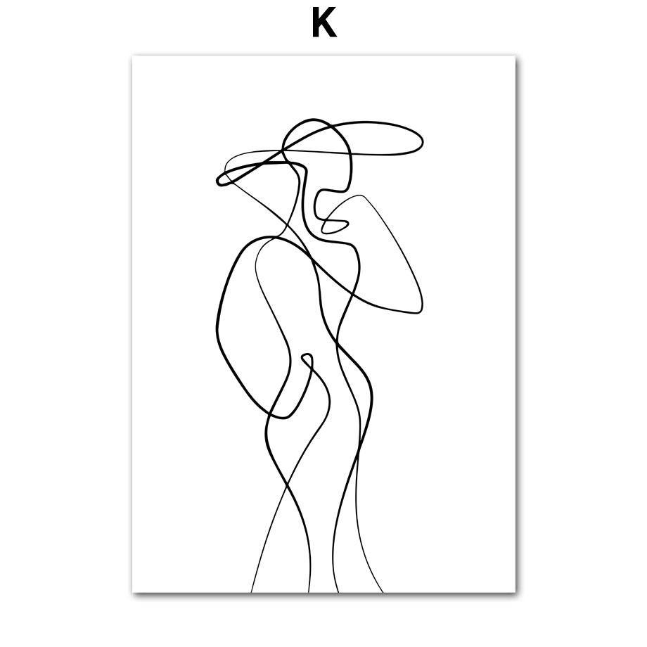 Bohemian Fashion Woman Plant Couple Abstract Lines Nordic Posters Prints Wall Art Canvas Painting Living Room Home Decor
