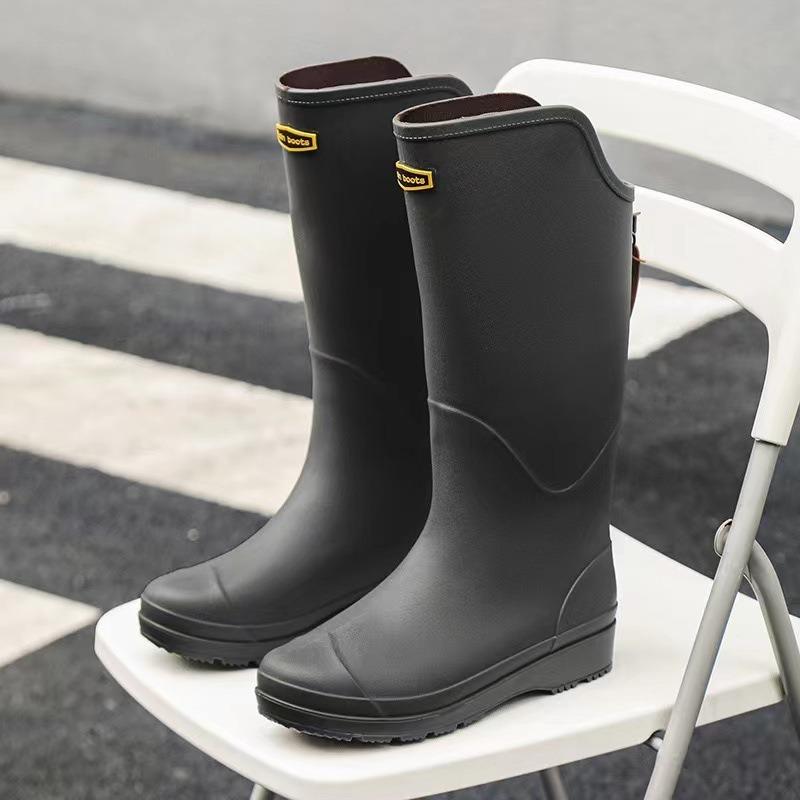 High tube rain shoes men's and women's new outdoor platform rain boots wading long tube water boots velvet non-slip water shoes men