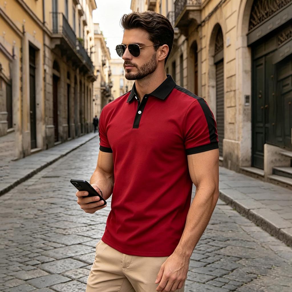 Men's Benbu Multi-color Slim-fit Plaid Short-sleeved Button-down Shirt