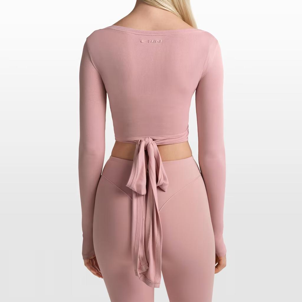 Nike X Skims Malha Elástica Manga Longa Transpassado Leve Decote V Cropped Top Feminino LSLSL10088W-HIM