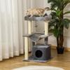 Cat Tree with Sisal Ropes, House and Hammock, Plush and Felt Cover, Height 100cm, Grey