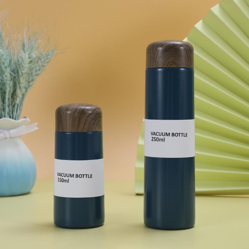 Portable Mini Stainless Steel Water Cup with Wood Grain Lid - Thermal & Cold Insulation, Cute for Student & Home Use.