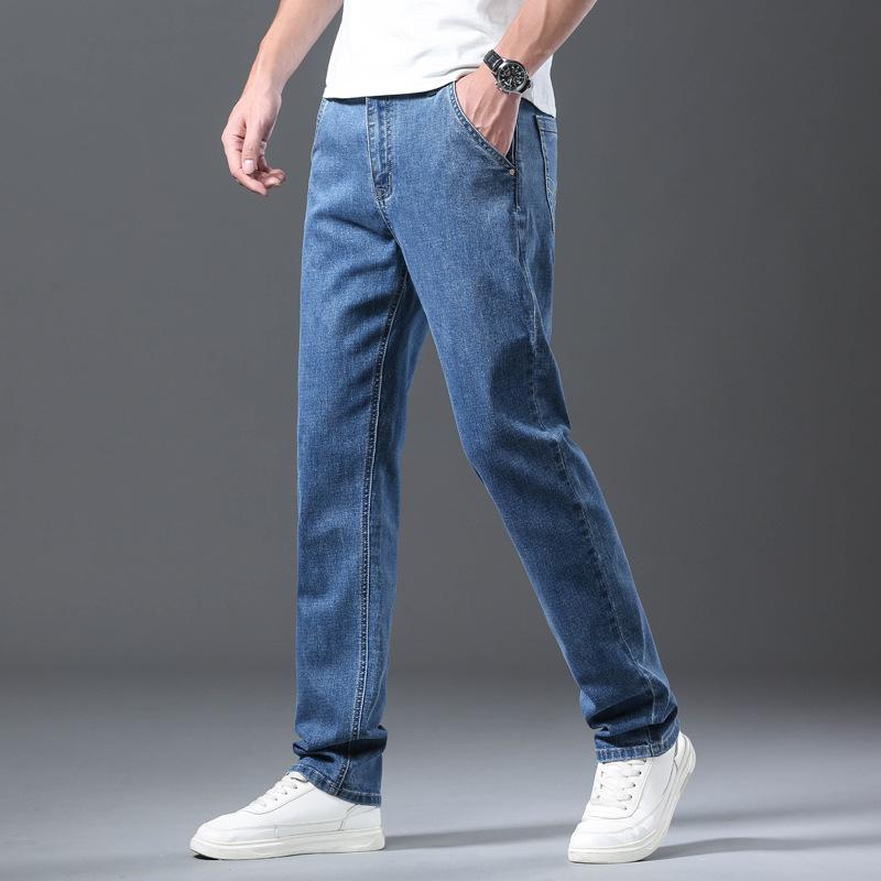 Spring and Autumn New Denim Trousers Men's Slim Straight Versatile Elastic Comfortable Skinny Casual Wholesale