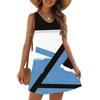 Women's Fashion Casual Summer Cupless Bag V-neck Vintage Color Block Stitching Print Dress Beach Sundress