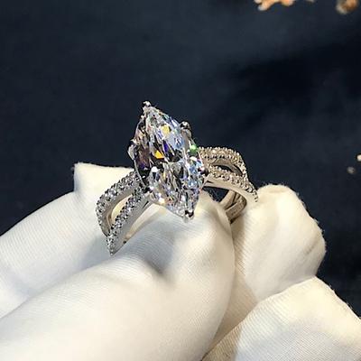 Elegant Marquise Cut 3ct Lab Diamond Ring White Gold Filled Bijou Engagement Wedding Band Rings for Women Bridal Party Jewelry