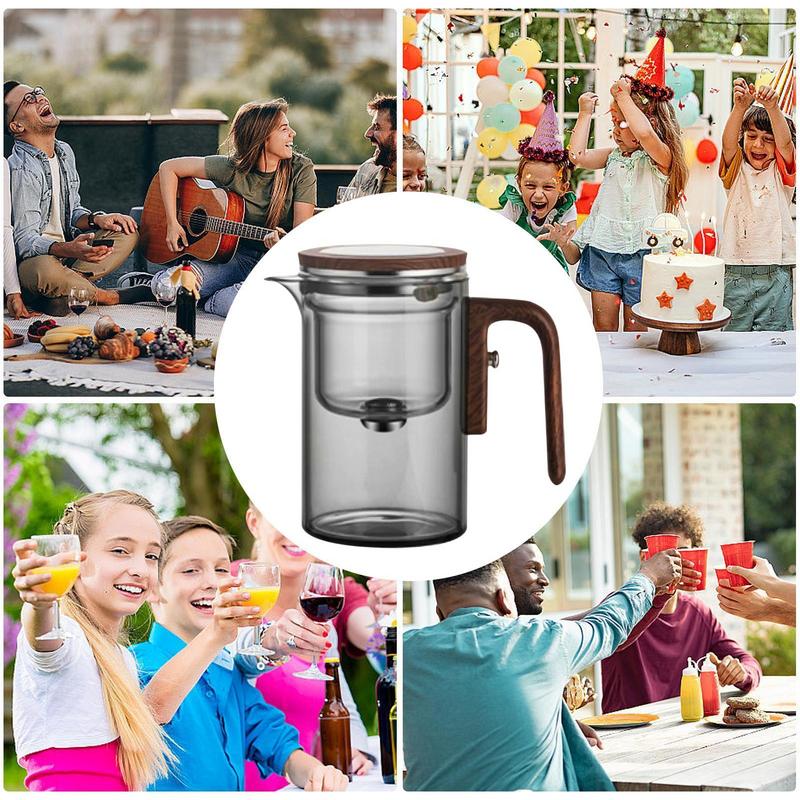 600-ml-Glas-Teekanne mit Teesieb für losen Tee, Wasserabscheidung durch Innenmagnet, Ein-Klick-Schalter, Holzgriff, für den täglichen Gebrauch
