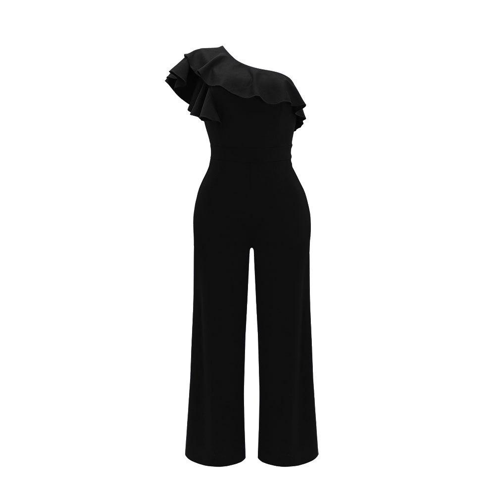 Schrägschulter Rüschen Design Plus Size Damen Jumpsuit