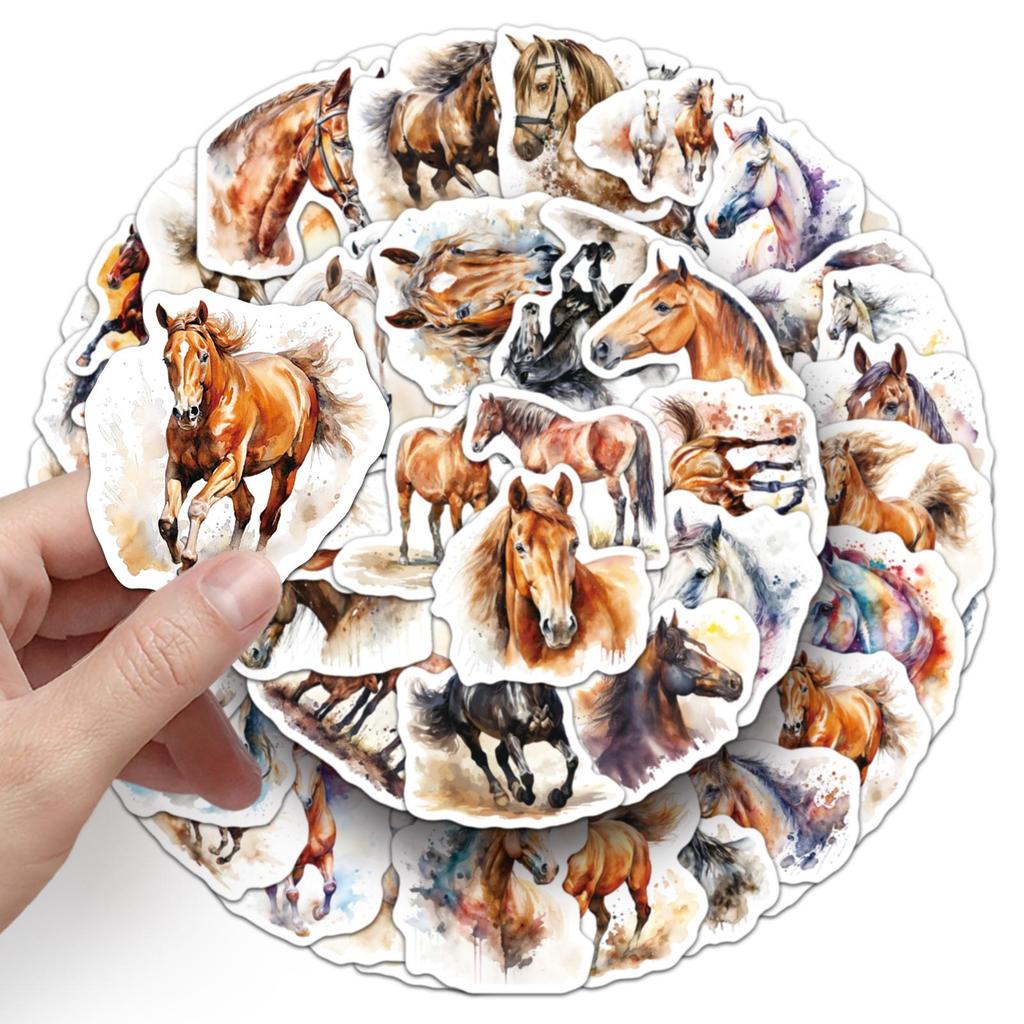50 Ink Wash Horse Graffiti Stickers: Creative Chinese Animal Design for Phone Case, Water Bottle, Notebook
