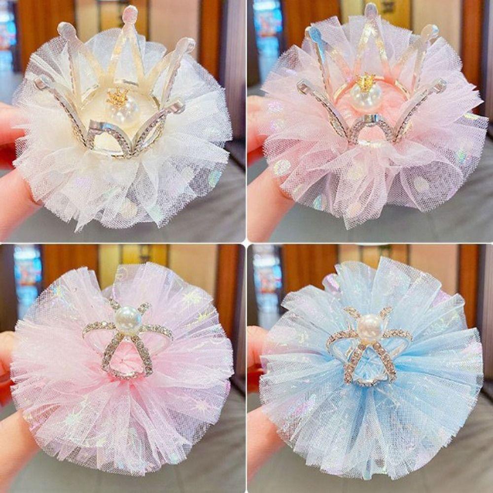 Lovable Cute Rhinestone Crown Tiara Gauze Zinc Zinc Alloy Hair Clip Headwear Girl Hairpin Hair Accessory
