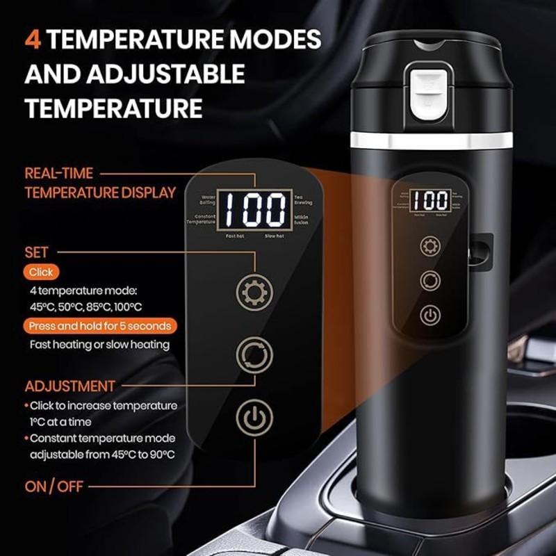 12V Portable Car Heating Cup 450Ml Touch Screen Digital Display Water Warmer Bottle Thermos Cup Car Kettle For Car