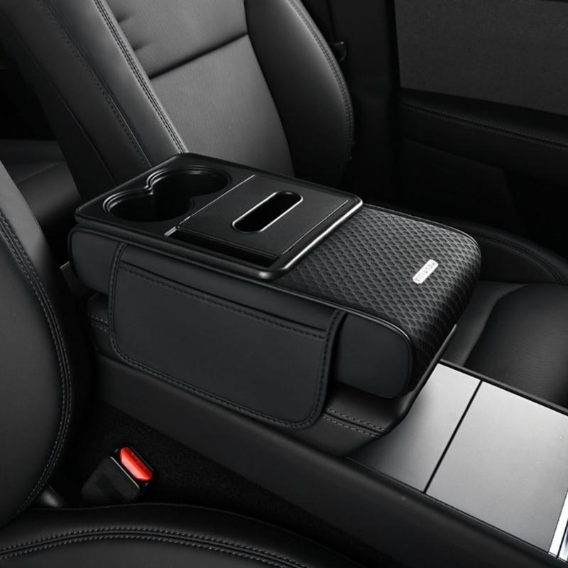 Car Armrest Cover Featuring Installation Elastic Straps No Removal Needed for Secure Fit in Vehicles