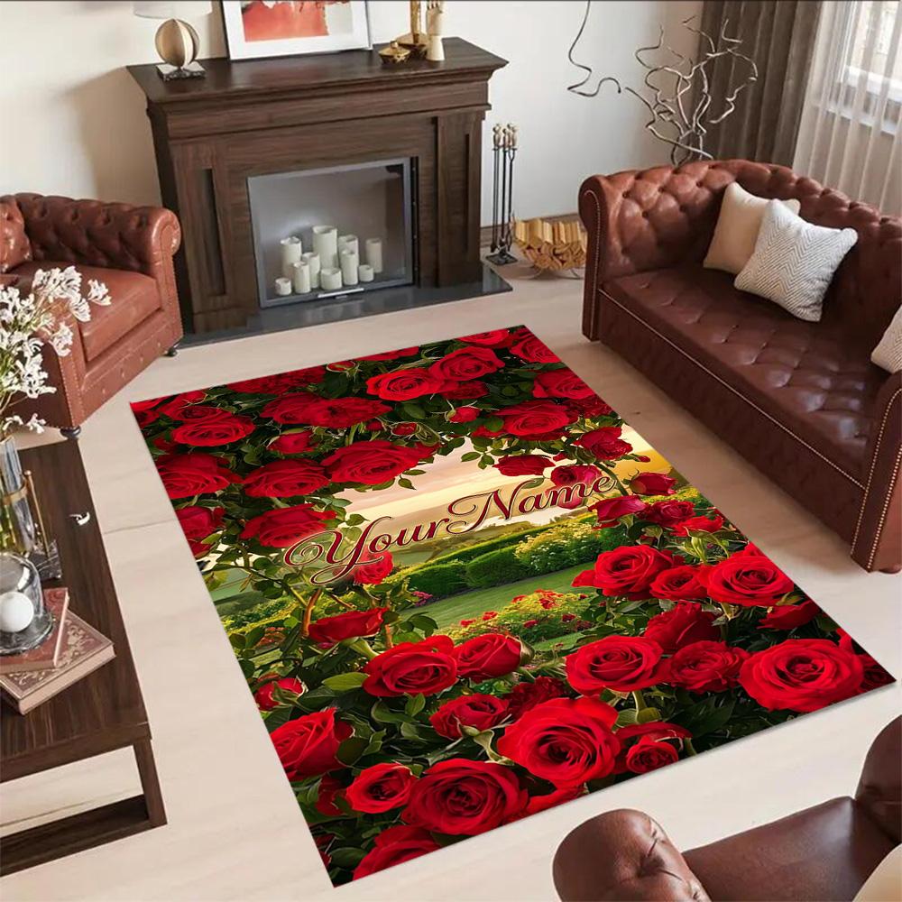 Rose Customize Your Name Area Rug Suitable for Dining Room Playrooms Dormitory Outdoor Anti-slip Rug Office Home Decor Wedding Party Gift