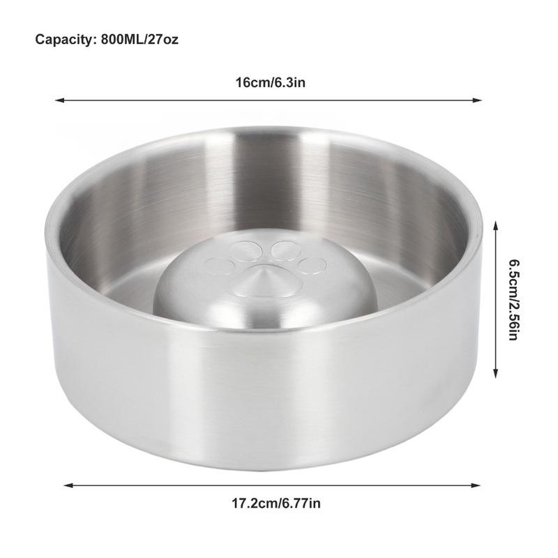 304 Metal Material Dog Bowl Large Capacity Double Layer Pet Feeding Bowl Round Shape Anti-Slip Bottom Metal Bowl Home Pet Use