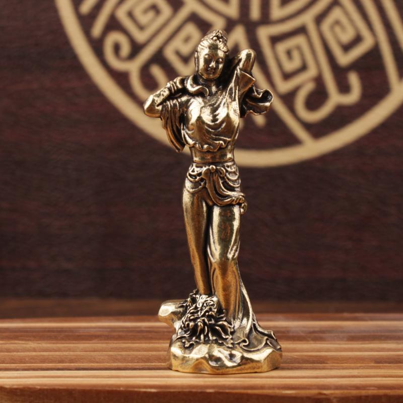 1Pc Brass Retro Beautiful Wizard Characters Figurines Brass Halloween Witch Small Statue Ornament Desktop Home Decoration Crafts
