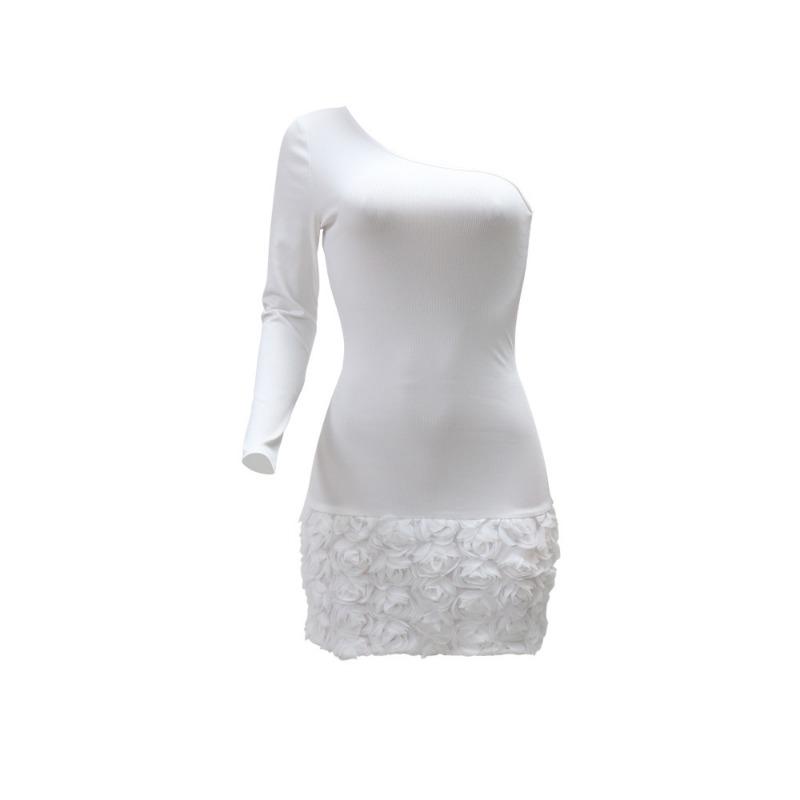 Women's Unilateral Long Sleeve Pit Strip Three-dimensional Flower Cover Buttock Dress Evening Dress
