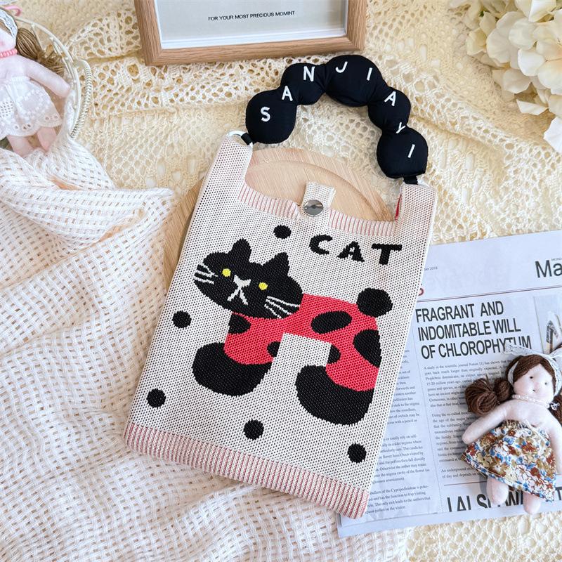 Ins Original Knitted Mobile Phone Bag, Convenient Storage, Student Cute Cartoon Messenger Bag