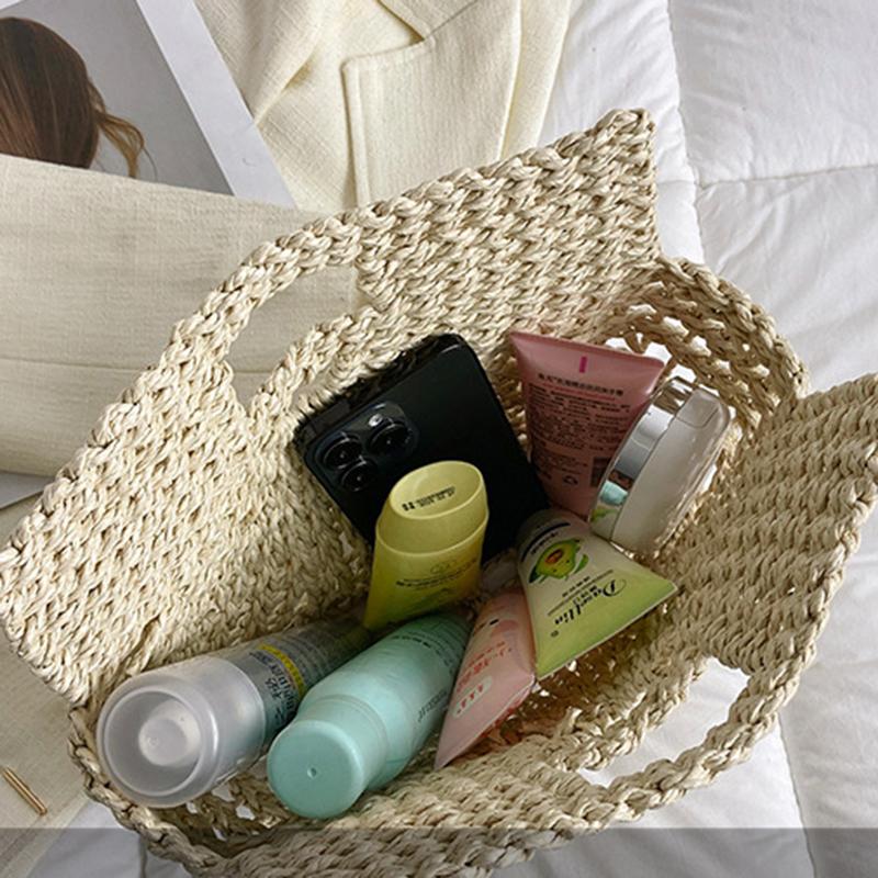 Yogodlns Bohemian Large Capacity Beach Bag Women's Straw Bag Stylish Handbag Natural Grass Hand Woven Designer Female Basket Shoulder Bag