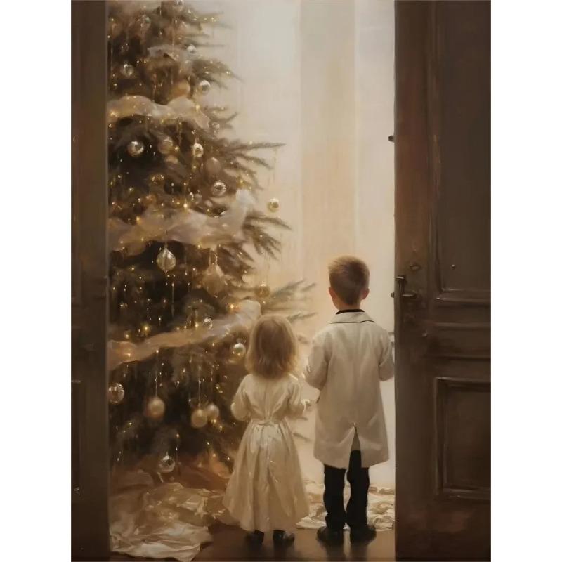Retro Weihnachts-Wandkunst Leinwandbild Winter Weihnachtsmann Elch Schneemann Baum Geschenke Heimdekoration