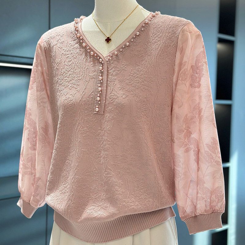 

Модный шифоновый свитер для женской весны, новые топы с универсальным темпераментом и тонкая базовая рубашка L розовый