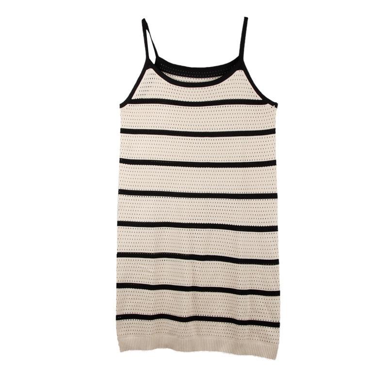 Summer Sexy Wind Stripes Contrasting Colors Suspender U-neck Dress Women's Small Bell-shaped Short Skirt Wholesale