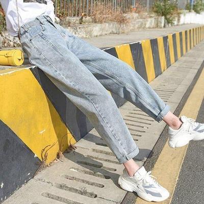 Graue Jeans für Damen, Herbst, hohe Taille, lockere, schlanke, gerade, leichte Harlan-Hose