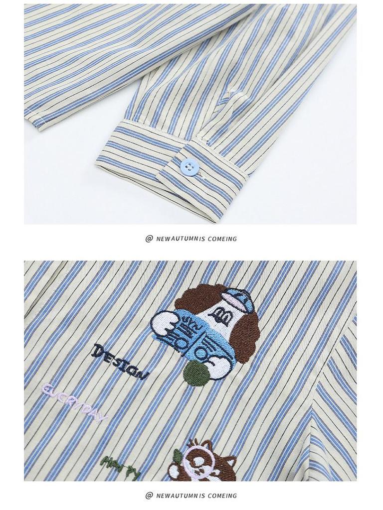 Girls' Long-Sleeved Striped Cartoon Shirt - Autumn 2025 Collection