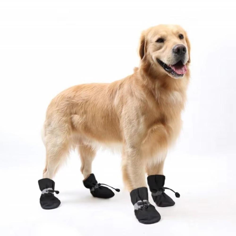 4Pcs Anti-Scratch Pet Dog Shoes with Reflective Trim Strong Grip Antiskid Puppy Shoes Wear-Resistant Does Not Fall Off