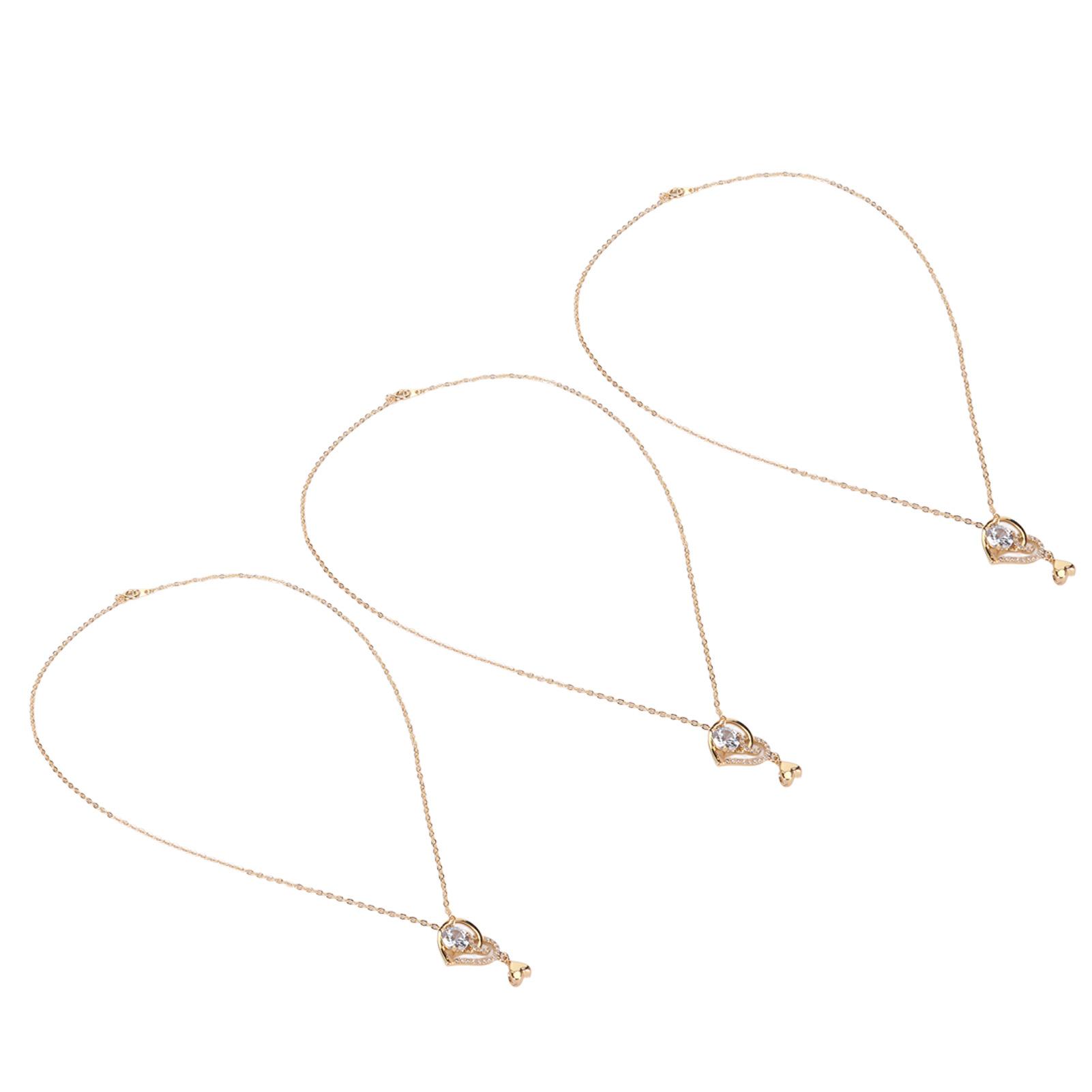 

3 Pcs Clavicle Chain Exquisite Stylish Heart Pendant Copper Zircon Necklace for Dating Party