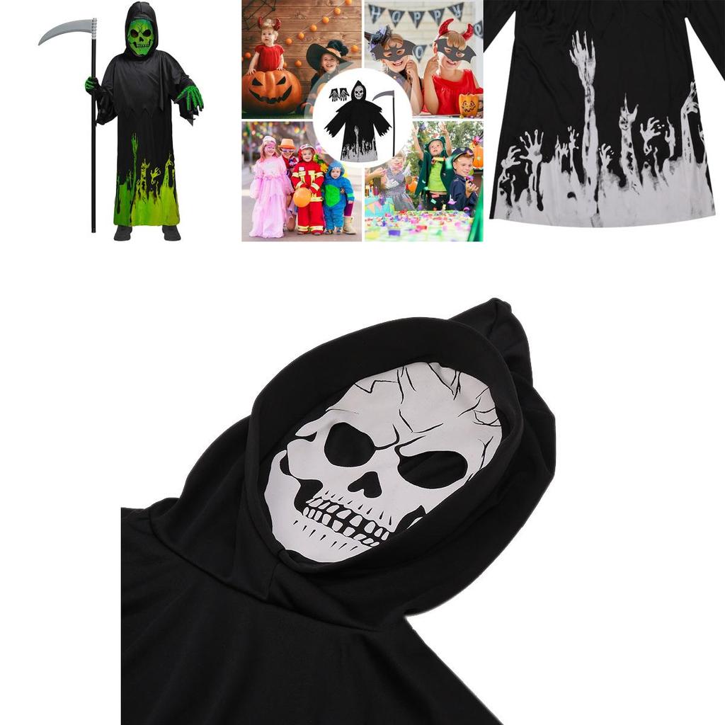 Halloween Kinder Sensenmann Tod Kostüm mit leuchtender Sichel Requisite