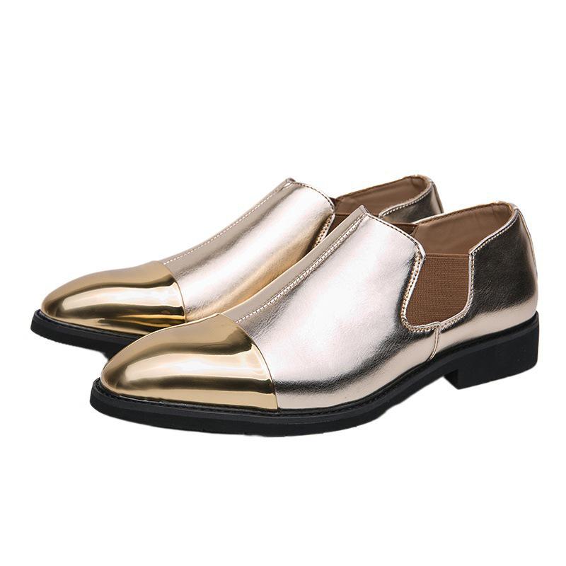 Men's Gold Leather Pointed Toe Chelsea Boots - Slip-on, Large Size, Spring/Autumn