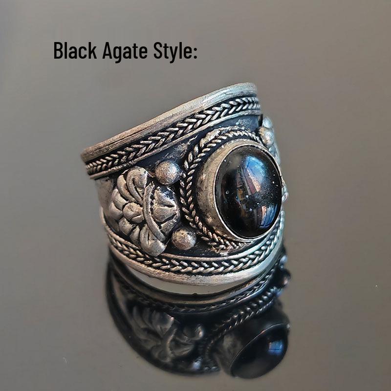 Tibetan Turquoise & Silver Ring, White Copper Open Style, Unisex Nepal Handicraft