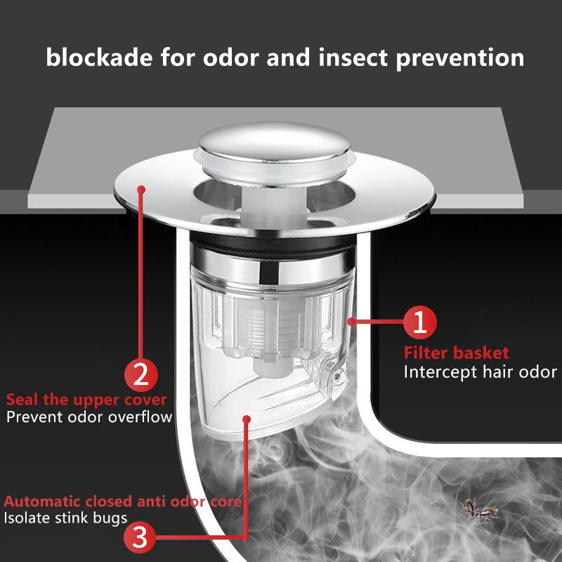 Universal Washbasin Press Type Drainage Filter Washbasin Sink Filter Sewer Kitchen Bathtub Plug Showerplug Bathroom Tool
