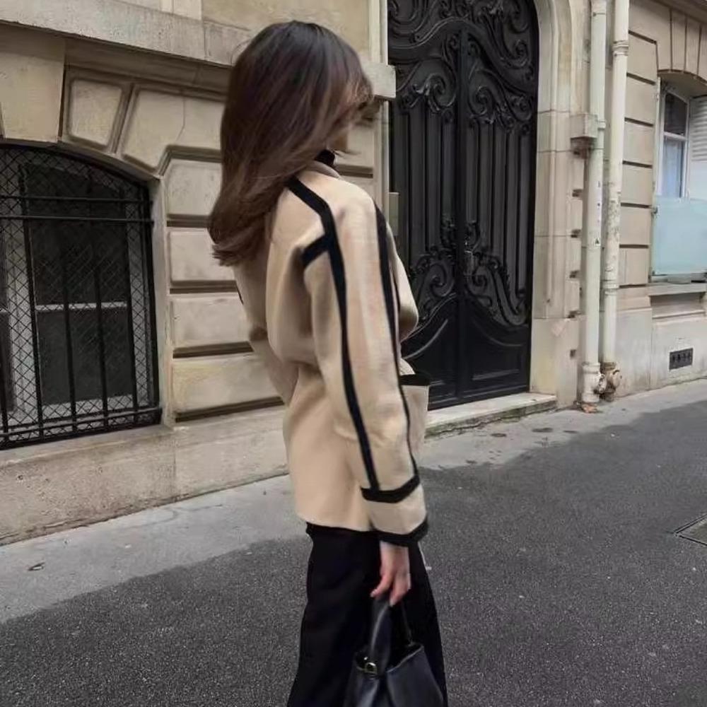 Casaco Curto Feminino VAYLA Cintos Listrado Moda Cor Contrastante Jaqueta Nova Feminina Chique Elegante Cintura Alta Roupa Exterior Feminina