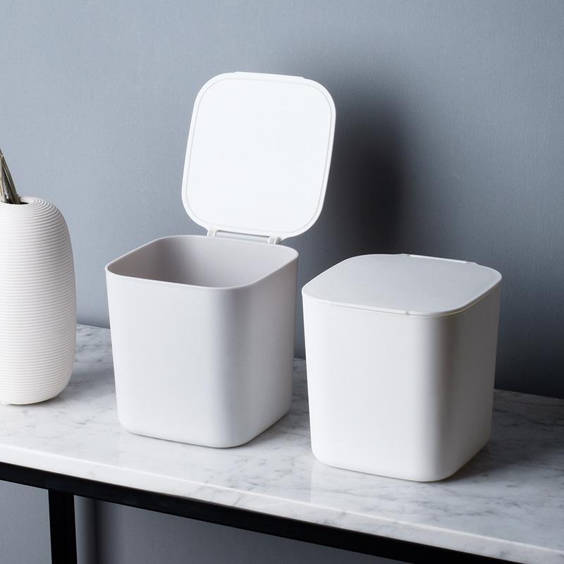 Japanese-Style Square Mini Trash Can with Lid for Bedroom - High-Value, Compact Design