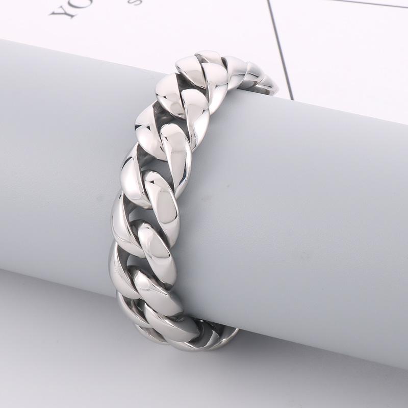 18mm Punk Polished Stainless Steel Cuban Chain Bracelet Men's Chunky Day Button Accessories Party Gift Fashion Jewelry