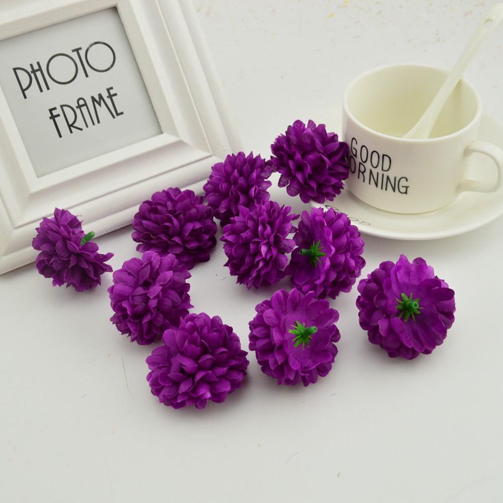 200PCS Artificial Flowers Cheap 5CM Silk Chrysanthemum Heads Home Wedding Decoration Wall Wreath for Christmas Garden Door Fake